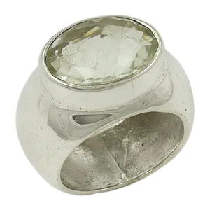 Green Amethyst Women's 925 Sterling <b>Silver</b> Gold Plated Bezel Setting <b>Emerald</b> Cut Luxury Gemstone <b>Ring</b> for Gift & Everyday Wear - Product Image 1