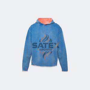 Sweat à capuche unisexe vintage en polaire thermique d'hiver, lavage à l'acide, appliqué, uni, teint, brodé, polyester/coton de haute qualité - Product Image 5