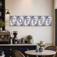 Plaque Murale Métallique Vintage Bleue Florale avec Lettres COFFEE pour Décoration de Cuisine, Cafés, Bar à Café – Personnalisable OEM, Vente en Gros, Décoration Vintage, Panneau Métallique