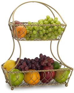 Wholesale <b>Large</b> Capacity 2-Tier Metal Fruit Basket Wire Vegetable Storage Stand - Space-Saving <b>Kitchen</b> Countertop Organizer <b>Bin</b> - Product Image 1