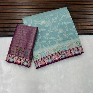 Saree georgette Banarasi Khadi de qualité supérieure avec tissage Meenakari, corps tissé riche Pallu et Zari lourd Vêtements de mariage indiens traditionnels - Product Image 5