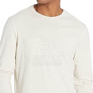 Vente en gros de t-shirts à manches longues en tissu peigné Spandex/coton personnalisés coupe ample et respirants respectueux de l'environnement - Product Image 5