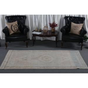 Alfombra turca clásica Vintage Beige 3,6X7,5 pies Área grande Respaldo de látex de lana Rectangular Patrón abstracto Halls Habitaciones Patchwork - Product Image 3