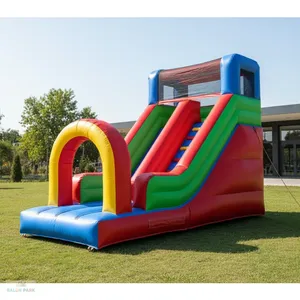 Mini-toboggan gonflable commercial pour enfants, château gonflable extérieur, toboggan sec double piste en PVC, équipement de terrain de jeu - Product Image 1
