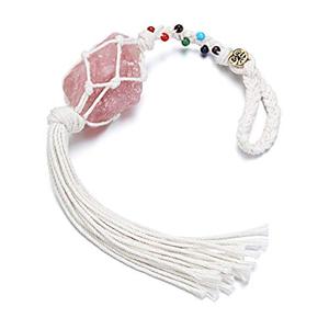 Colgador de pared caído cuentas de chakra de cuarzo rosa colgador de pared coche cristal curación piedra preciosa cristal chakra colgador mayorista - Product Image 5