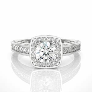 Round Cut Prong <b>Set</b> Double Halo Diamond Engagement <b>Ring</b> <b>For</b> <b>Women</b> - Product Image 3