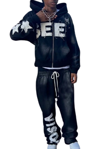 Survêtement Lavé à l'Acide Pour Hommes Et Femmes Style Évasé Personnalisé Sérigraphie Survêtement 2 Pcs Ensemble - Product Image 6