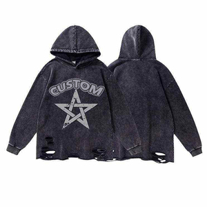 OEM Personnalisé Vintage Distressed Sweat à capuche pour hommes 100% coton French Terry Baggy Sweatshirts surdimensionnés Automne Imprimer Cordes brodées - Product Image 3