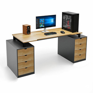 Escritorio de Juegos Estable en Forma de Z con Altura Ajustable, 160x70cm, Superficie de Carbono, Estructura de Hierro y Madera de Caucho, 2 Cajones, para Hogar, Oficina, Dormitorio - Product Image 1