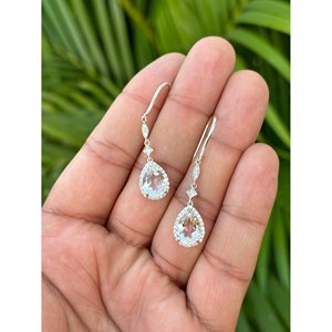 Natural Crystal Quartz Drop Earrings 925 Sterling Silver Rhodium Plated 4cm Drop Length Handmade Fine Gemstone Jewelry Women's - Product Image 2
