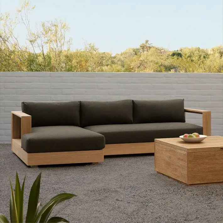 Canapé moderne sectionnel en forme de L pour l'extérieur Canapé de jardin de luxe en bois de teck massif Meubles pour l'extérieur en forme de L