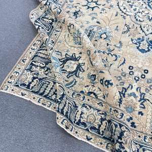 พรมตุรกี ขนาดใหญ่พิเศษ 8.3x11.7 ฟุต พรมวินเทจ สีน้ำเงินเบจ พรมขนสัตว์เปอร์เซีย - Product Image 4