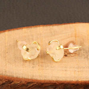 Daily wear uncut raw <b>crystal</b> quartz ear post rubber back <b>stud</b> <b>earring</b> brass 18k gold plated wholesale jewelry <b>stud</b> gift for her - Product Image 3