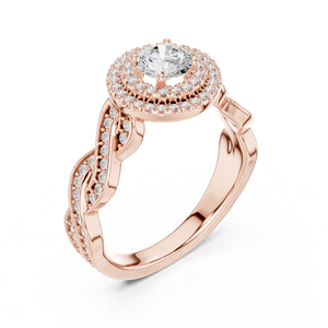 Anillo de Compromiso con Halo de Diamantes de Corte Redondo |   Joyería nupcial personalizada de la mejor calidad, joyería nupcial sostenible - Product Image 1