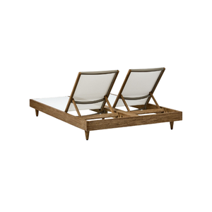 Chaise longue moderne en teck double, durable, avec siège en sling, pour hôtel, cour, bord de piscine et usage extérieur - Product Image 5