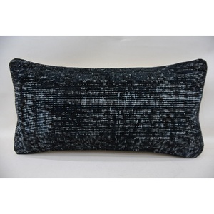 Almohada de retazos Kantha de lana negra, almohada tejida de 12x24 pulgadas, estampado bordado Vintage, portátil para ropa de cama, suelo de Navidad - Product Image 1