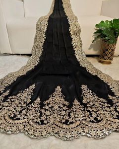 Showstopper Indian Most Export Designer Satin Organza noir Saree Dernier exclusif Premium Quality Ethnic Party Wear Pour les femmes - Product Image 2