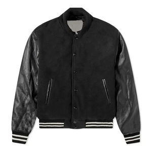 Veste en polaire PU décontractée pour homme avec écusson brodé, veste universitaire Letterman de baseball avec tissu en toile à col montant - Product Image 1