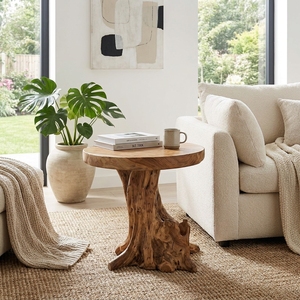 Natural Teak Root Wood Side <b>Table</b> Organic <b>Round</b> Live Edge Coffee <b>Table</b> Stump Pedestal Setup Decor Pure Room Art Design - Product Image 4
