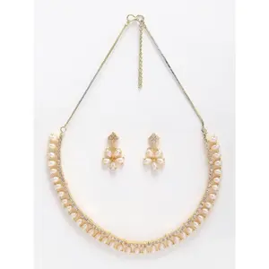 Indian Manufacturer Stainless Steel AD CZ Gold Plated Elegant <b>Fashion</b> Unique Oval Pearl Design Women's <b>Necklace</b> <b>Power</b> <b>Necklaces</b> - Product Image 1