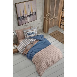 Ocean Navy Blue 100% Cotton Duvet Cover Set with Fitted <b>Sheet</b> <b>Single</b> for Teen Room or <b>Bed</b> Available in King or Queen Size-4pcs - Product Image 1
