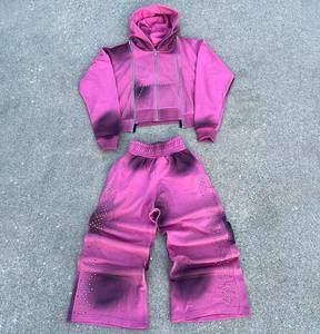 ชุดวอร์มลำลองแบบยูนิเซ็กซ์ คุณภาพสูง ผ้าฝ้าย 100% ชุดกีฬา รับสกรีนโลโก้ ชุดเซ็ตสองชิ้น ผ้าสเวตเชิ้ต ยืดได้ - Product Image 1