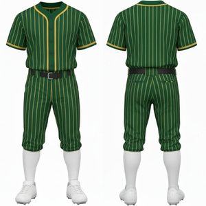 Conjunto de Uniforme de Béisbol Sublimado Personalizado Verde Bosque Más Vendido |   Jersey Amarillo con Rayas y Pantalón a Juego - Product Image 1
