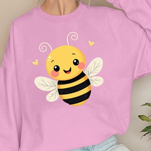 Sweats à motif d'abeille de dessin animé mignon pour femmes imprimés tissu tricoté décontracté - Product Image 5