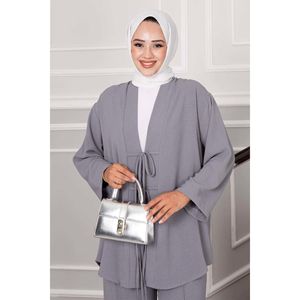 Kimono atado frontal Aerobin Hijab Conjunto de 2 piezas Gris - Product Image 3