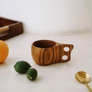 ถ้วยชาไม้ธรรมชาติแบบยืนยาวไม้สำหรับใส่ไวน์กาแฟน้ำร้อนเครื่องดื่มเย็นๆถ้วยชาไม้สไตล์ญี่ปุ่น - Product Image 5