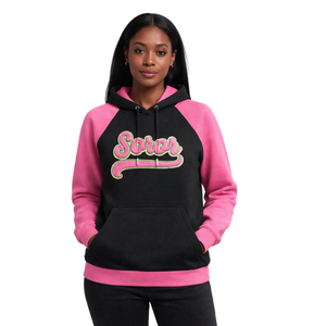 Sweat à capuche à manches raglan noir Sororité grecque Femmes Rose & Vert Collège Sœur d'université Sweat à capuche élégant décontracté Vêtements - Product Image 1