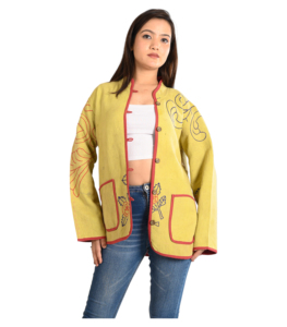 Veste matelassée en coton imprimé floral fait à la main pour femmes manteau court d'hiver tendance avec décolleté 2 poches avant tissage tissé - Product Image 4
