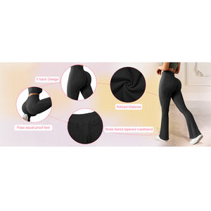 Wholesale Women Flared Yoga Pants High Waist | Ribbed Activewear <b>Leggings</b> with <b>Pocket</b> Seamless Ribbed Yoga Flare Pants - Product Image 5