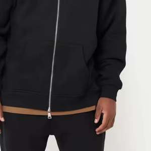 80% Cotton 20% Polyester Dropped Shoulders <b>Zip</b>-front Style Kangaroo Pockets Ribbed Hem and Cuffs <b>Black</b> <b>Hoodie</b> - Product Image 6