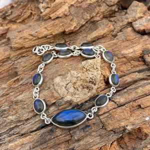 Dainty Labradorite <b>Bracelet</b> 925 Sterling Silver Gemstone Jewelry For Women 8 Inch Natural Stone Gift - Product Image 2