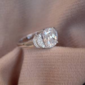 Unique Style <b>Cushion</b> Cut Moissanite Elongated Designer Bridal <b>Ring</b> Colorless Stone Proposal Band Jewelry Gift - Product Image 4