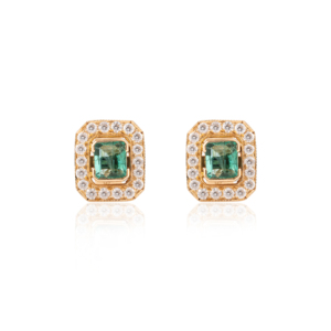 Beautiful Vintage Style 100% Natural Emerald and <b>Diamond</b> <b>Square</b> Shape Stud <b>Earrings</b> 18k Solid Yellow Gold Jewelry for Women - Product Image 1