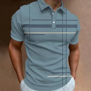 Polo con estampado de rayas de negocios a la moda, camiseta de manga corta de verano, camiseta con patrón de línea, camiseta Polo informal para hombre, ropa de talla grande - Product Image 2