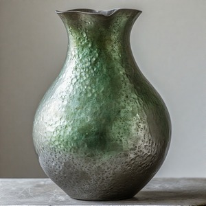 VerdantRust Vase vert artisanal avec texture vintage Vase en métal de designer Accent artisanal exquis pour la décoration intérieure - Product Image 5
