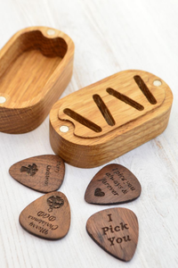 Boîte à médiators de guitare en bois massif haut de gamme faite à la main, finition polie, étui de rangement écologique pour guitares acoustiques/électriques, personnalisable - Product Image 2