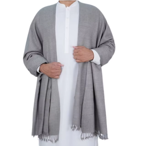 Timeless Soft Grey <b>Woolen</b> Shawl for Men Traditional Arabic <b>Scarf</b> Subtle Pattern Tassel Fringes for Thobe Formal Islamic Wear - Product Image 3