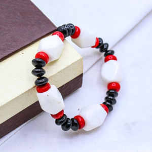 Ónix negro natural, Coral redondo liso y ópalo pulsera de piedras preciosas Chakra curación Stratchable pulsera joyería mayorista - Product Image 2