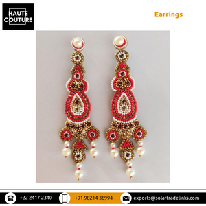 Personalización Disponible para Pendientes de Diseño Étnico con Piedras Rojas y Doradas, Pendientes Bordados a Mano para Mujer en Oferta - Product Image 2