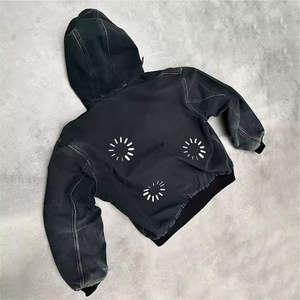 Custom Acid Wash Sun Faded 400gsm Heavyweight Cotton Hoodie Sun Faded Rhinestone Recortada Boxy Fit Solid Winter Sun Faded Hooded - Product Image 5