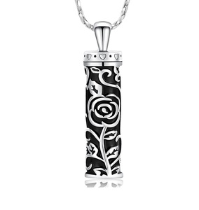 Collar de urna de flor rosa de grasa, collar de urna de barra cilíndrica para cenizas, colgante de recuerdo, urna de cremación de memoria para mujer, tamaño personalizado - Product Image 1