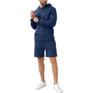 ชุดกางเกงขาสั้นมีฮู้ดกีฬาลำลองของผู้ชายชุดเสื้อแขนยาว2ชิ้นชุดกีฬาไซส์ใหญ่พิเศษ - Product Image 5