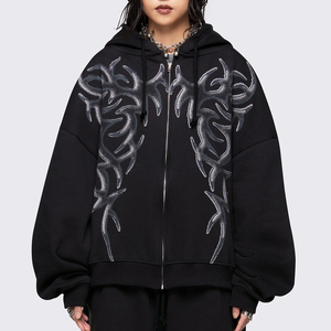 Sweat-shirt à capuche surdimensionné en tricot personnalisé pour femmes, décontracté, épaules tombantes, respirant, 100% coton, streetwear d'hiver - Product Image 2