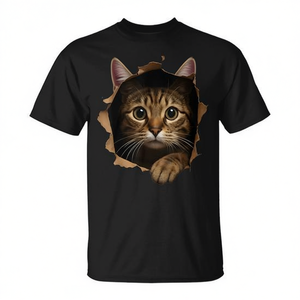 T-Shirt per Amanti dei Gatti con Orecchie di Gattino e Dettaglio in Tessuto Strappato, Articolo Promozionale per Chi è Innamorato dei Gattini - Product Image 2
