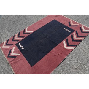 Alfombra turca Vintage moderna, rojo, negro, 4,7x7 pies, lana de área grande con respaldo de látex, rectángulo de pasillo con estampado abstracto para habitaciones - Product Image 2