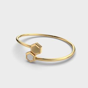 Bracelet jonc ouvert hexagonal en diamant de culture en or jaune/blanc/rose 14 carats - Product Image 4